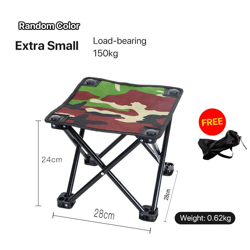 Portable folding chair stool in black with compact frame for outdoor use