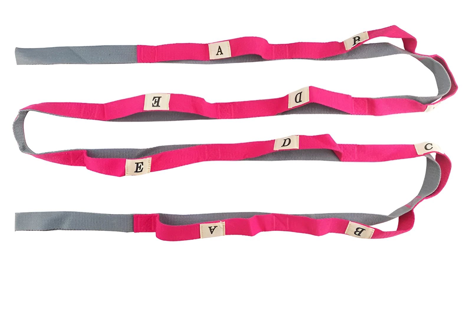 Polyester cotton yoga stretch band in blue, approximately 1.5 metres long, on a white background
