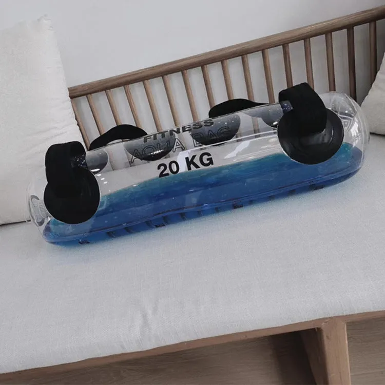 Clear PVC inflatable water bag for weight training, shown with water inside.