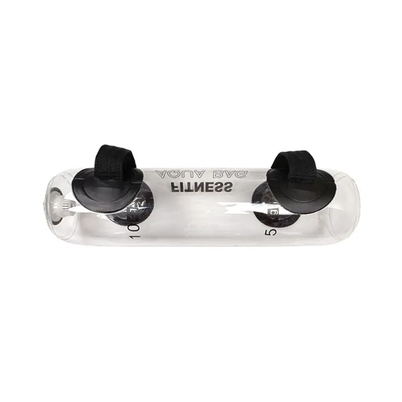 Clear PVC inflatable water bag for weight training, shown with water inside.
