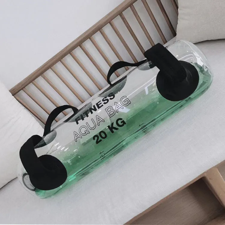 Clear PVC inflatable water bag for weight training, shown with water inside.