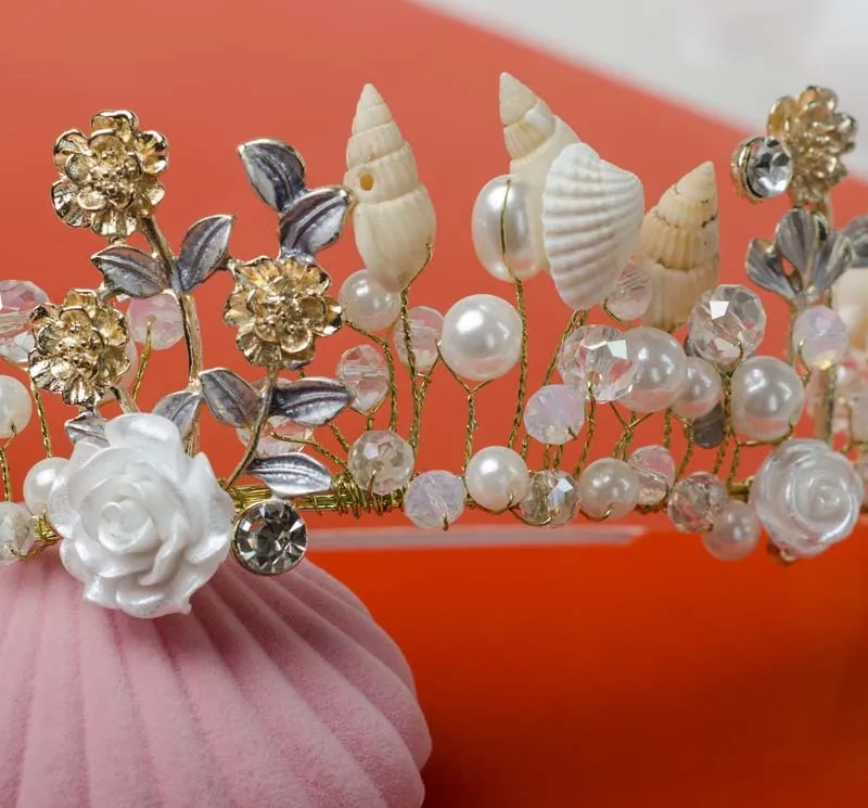 Baroque conch shell headband hair accessory for wedding or photo studio