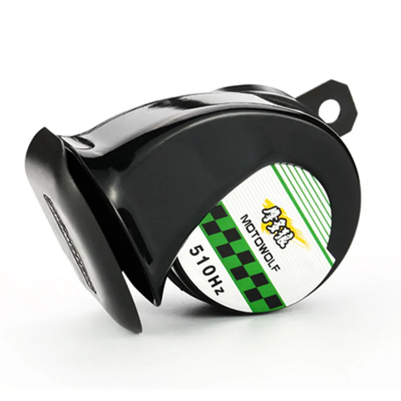 12V car and motorcycle horn with loud 110dB sound output in black ABS plastic