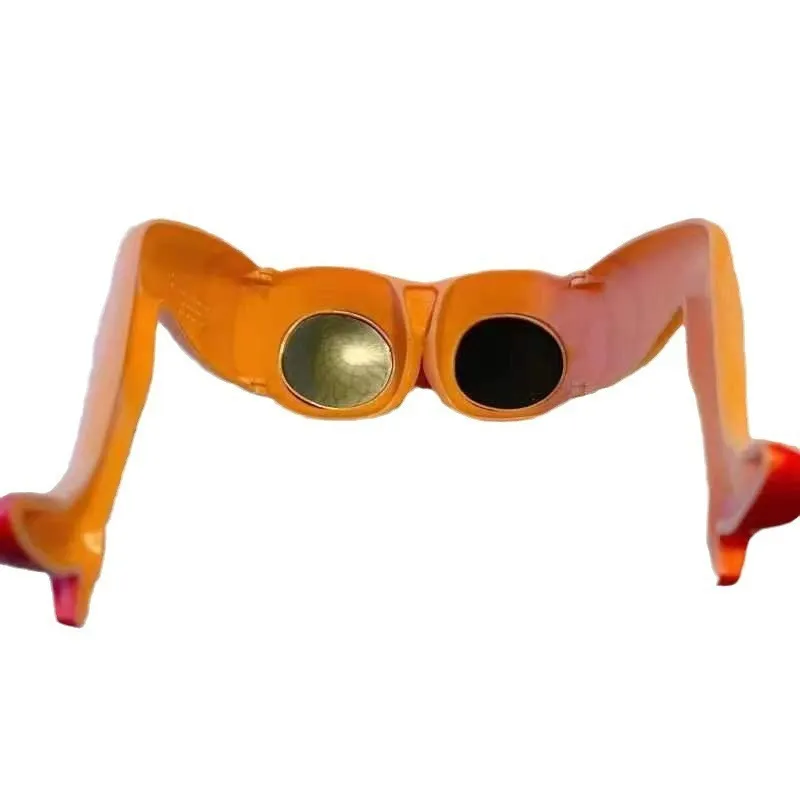 Orange plastic novelty sunglasses designed in the shape of a hip and leg.