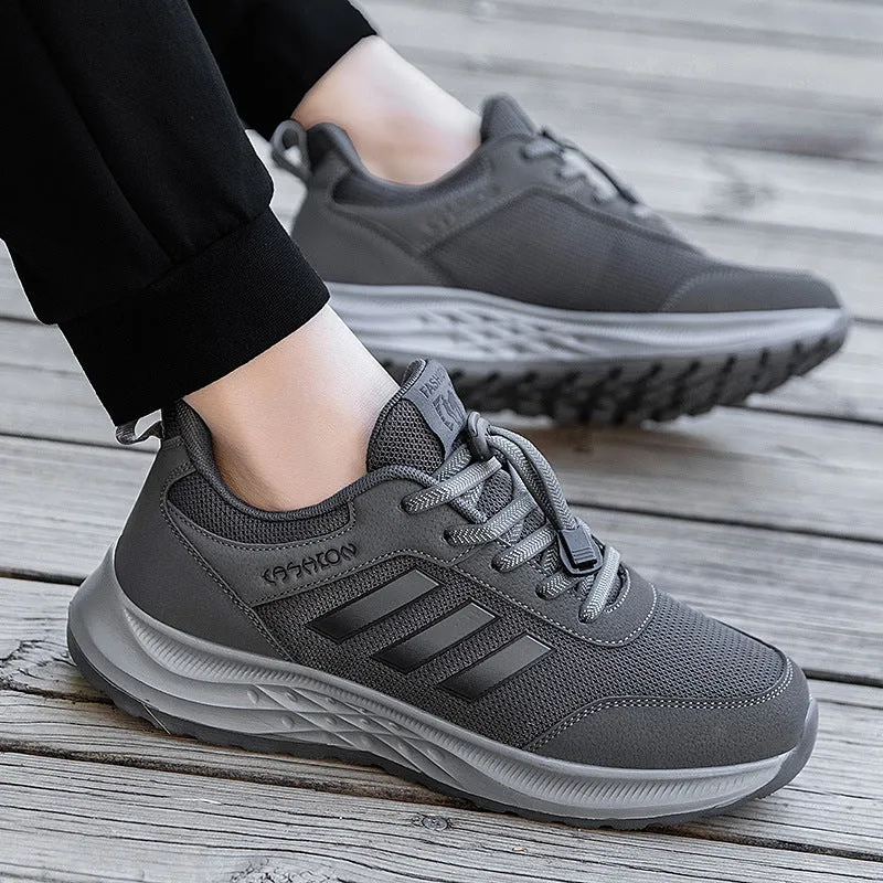Men's and women's slip-on mom shoes with elastic band and breathable mesh upper in various colours.
