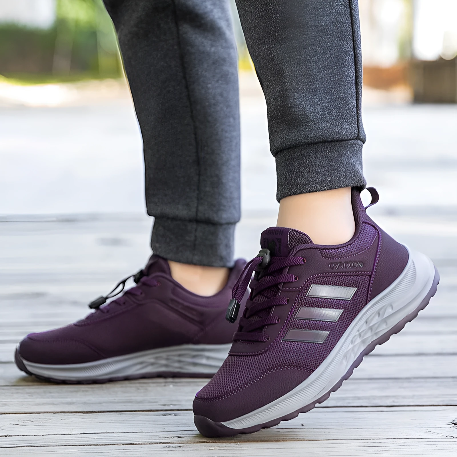 Men's and women's slip-on mom shoes with elastic band and breathable mesh upper in various colours.