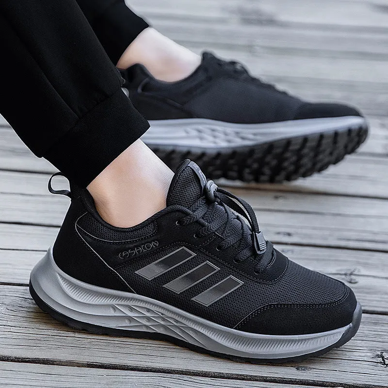 Men's and women's slip-on mom shoes with elastic band and breathable mesh upper in various colours.