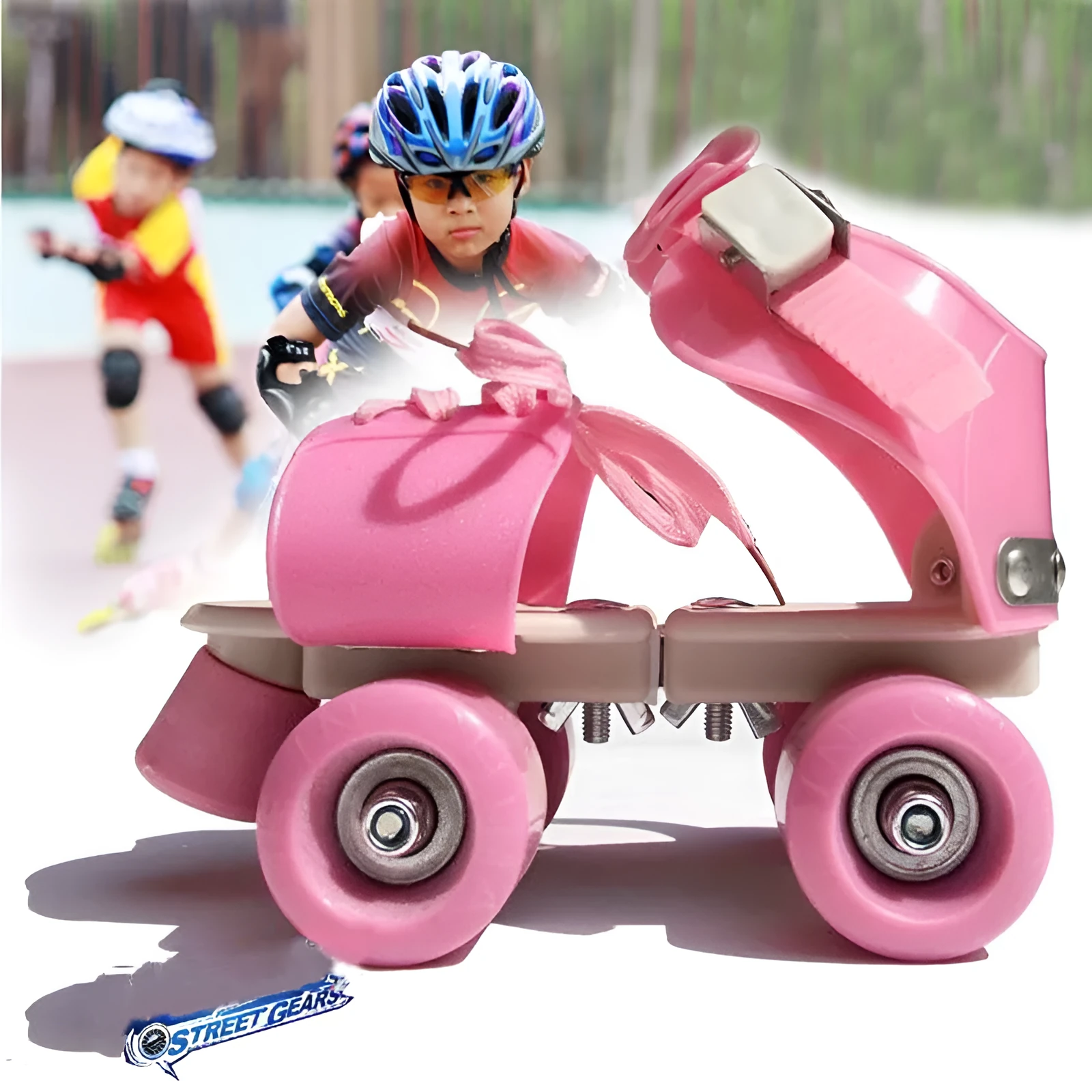 Double row adjustable roller skates for children with ABS frame and PUU wheels, blue colour
