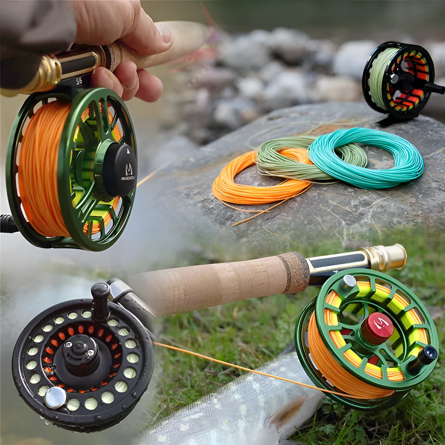 Floating fly fishing line in fluorescent yellow on a dark background showing 100ft length and nylon construction