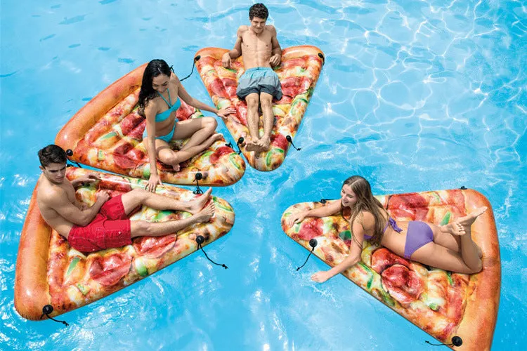 Large inflatable pizza-themed surfboard float for pools and beaches