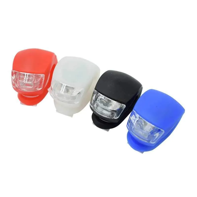 LED bike safety light with flexible silicone body and clip-on attachment in multiple colours