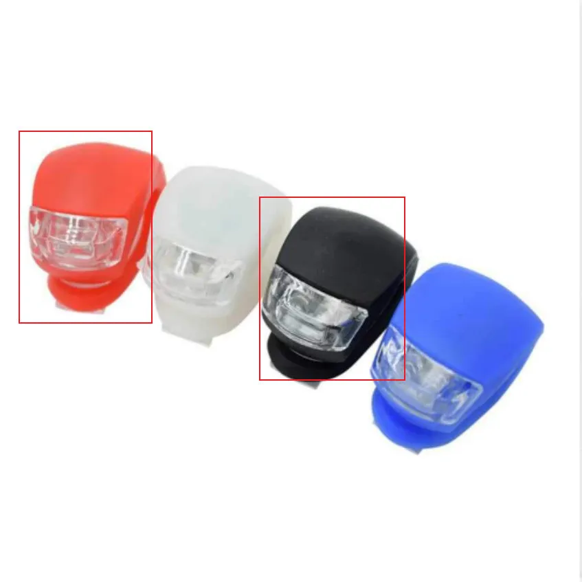 LED bike safety light with flexible silicone body and clip-on attachment in multiple colours