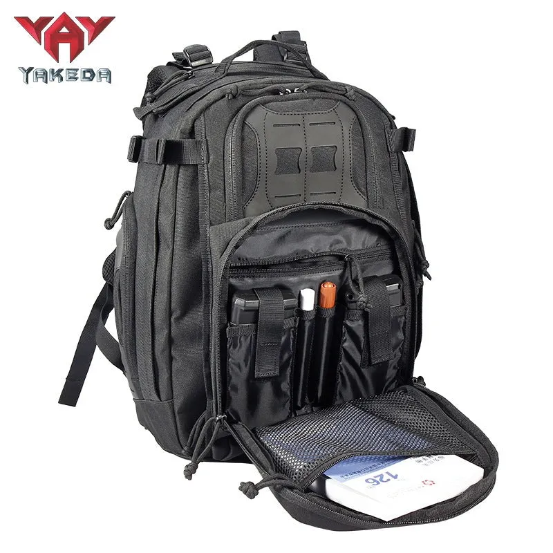 45L camouflage tactical backpack in khaki, 42L capacity, 600D polyester, outdoor travel and climbing use