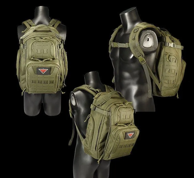 45L camouflage tactical backpack in khaki, 42L capacity, 600D polyester, outdoor travel and climbing use