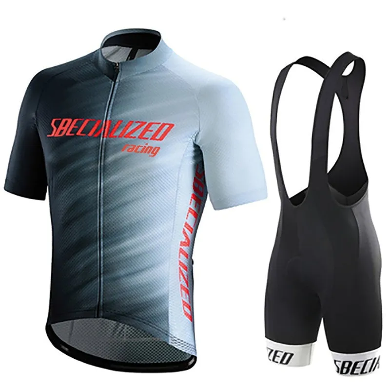 Summer men's mountain bike jersey suit with gel pad, polyester lycra fabric, 7 colours, XS to 4XL sizes