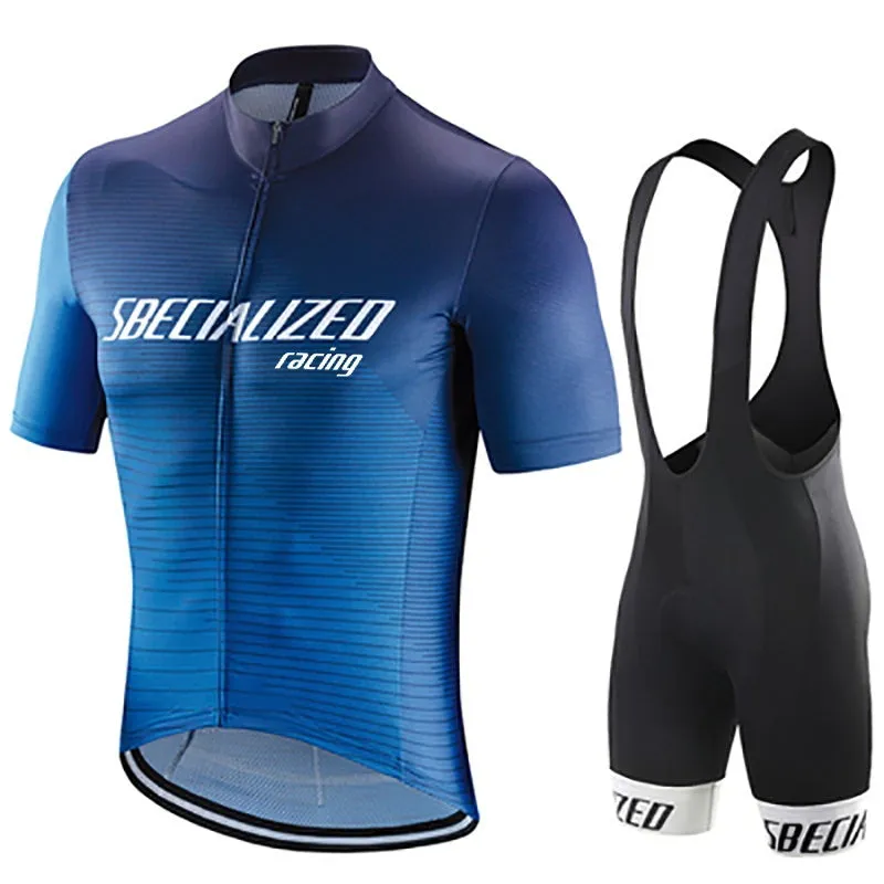 Summer men's mountain bike jersey suit with gel pad, polyester lycra fabric, 7 colours, XS to 4XL sizes