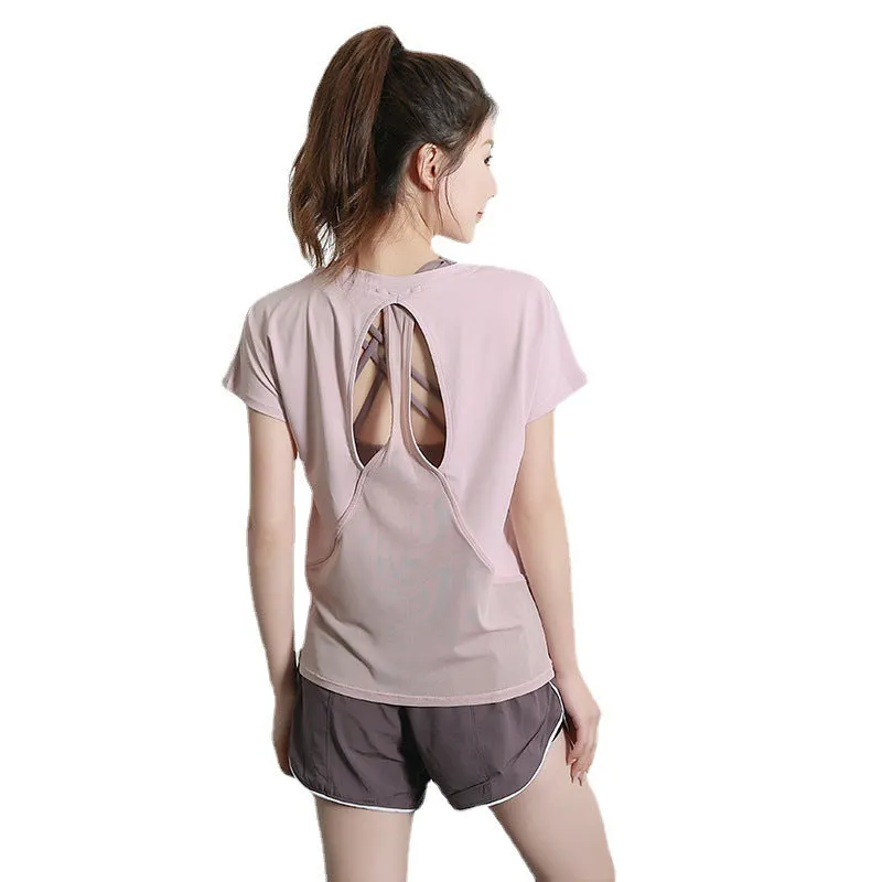 Women's short sleeve polyester sports t-shirt for running fitness cycling in multiple colours