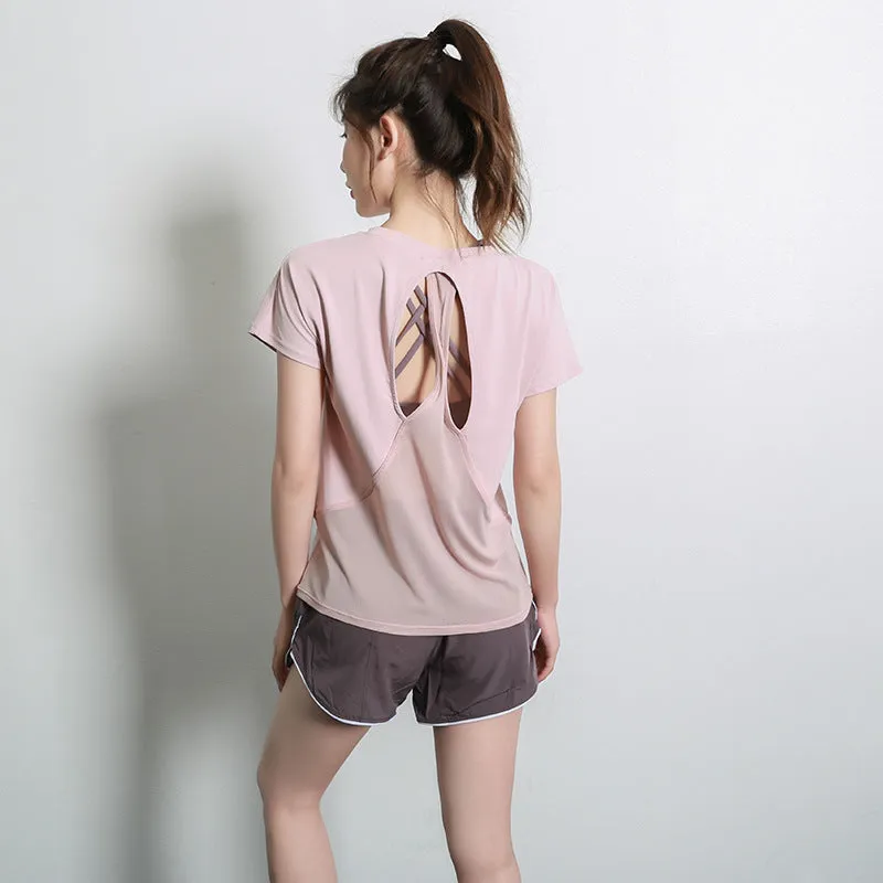 Women's short sleeve polyester sports t-shirt for running fitness cycling in multiple colours
