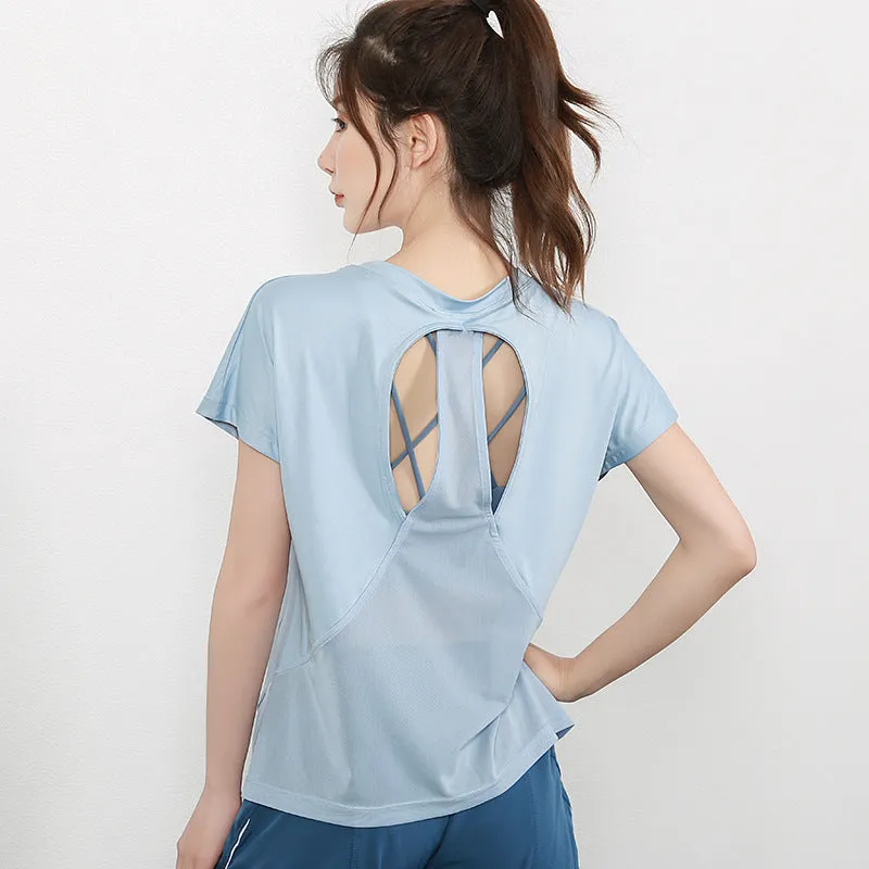 Women's short sleeve polyester sports t-shirt for running fitness cycling in multiple colours