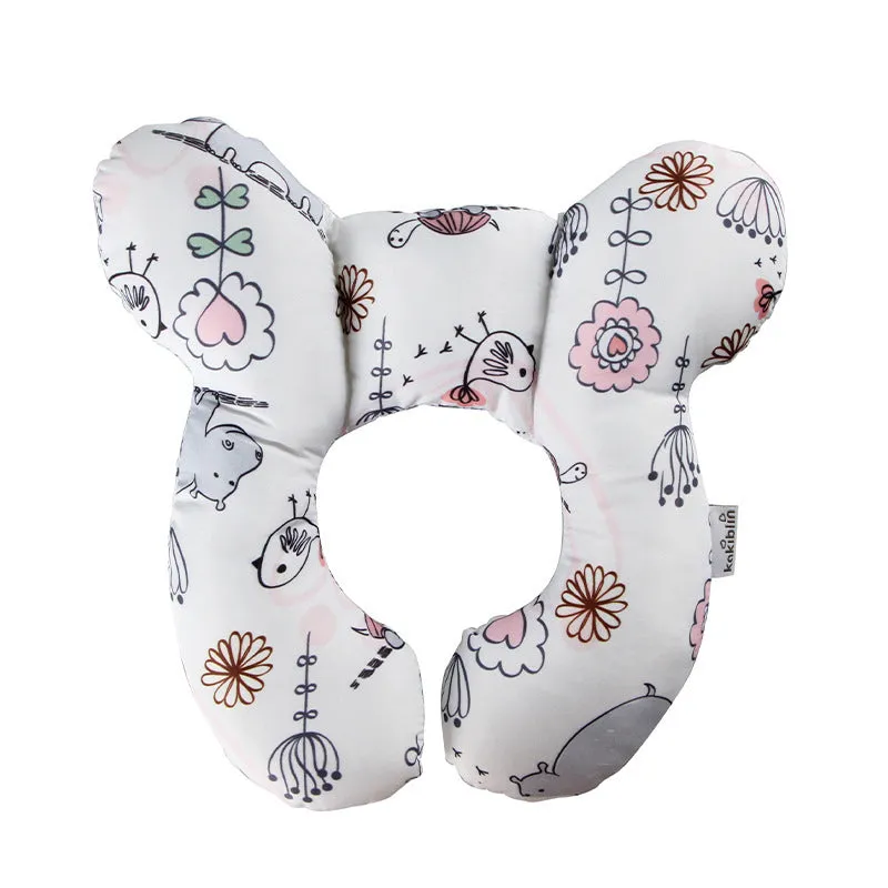Cute cartoon print baby U-shape neck pillow 25x23cm with PP cotton filling for car seat travel