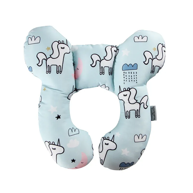 Cute cartoon print baby U-shape neck pillow 25x23cm with PP cotton filling for car seat travel
