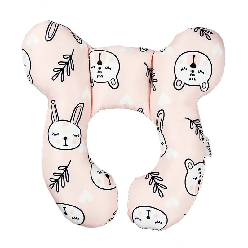Cute cartoon print baby U-shape neck pillow 25x23cm with PP cotton filling for car seat travel