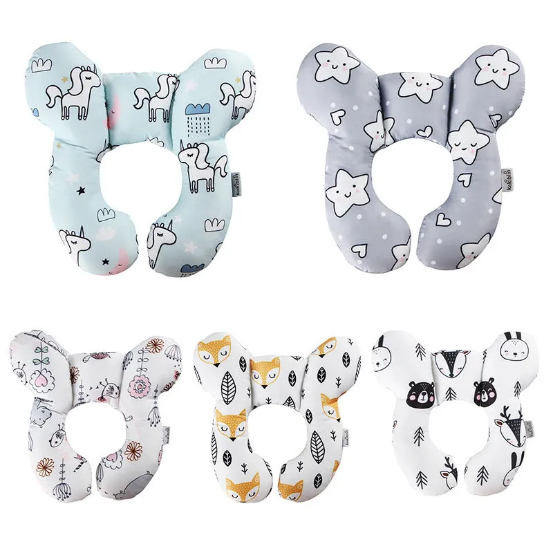 Cute cartoon print baby U-shape neck pillow 25x23cm with PP cotton filling for car seat travel