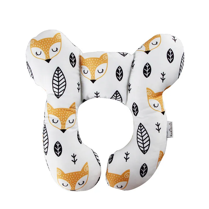 Cute cartoon print baby U-shape neck pillow 25x23cm with PP cotton filling for car seat travel
