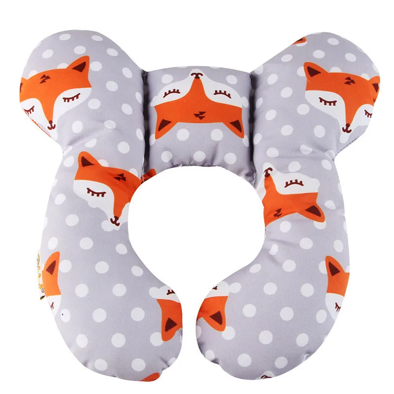 Cute cartoon print baby U-shape neck pillow 25x23cm with PP cotton filling for car seat travel