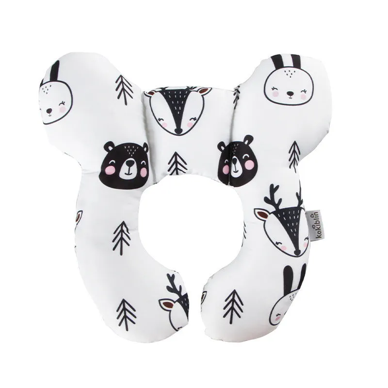 Cute cartoon print baby U-shape neck pillow 25x23cm with PP cotton filling for car seat travel