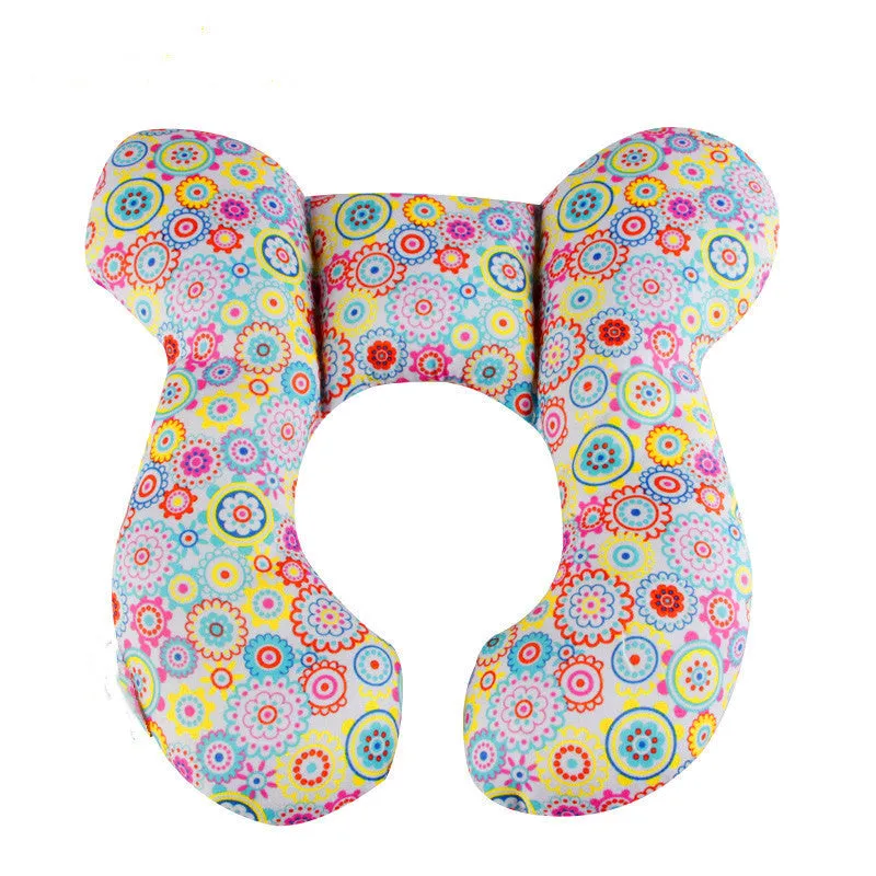 Cute cartoon print baby U-shape neck pillow 25x23cm with PP cotton filling for car seat travel