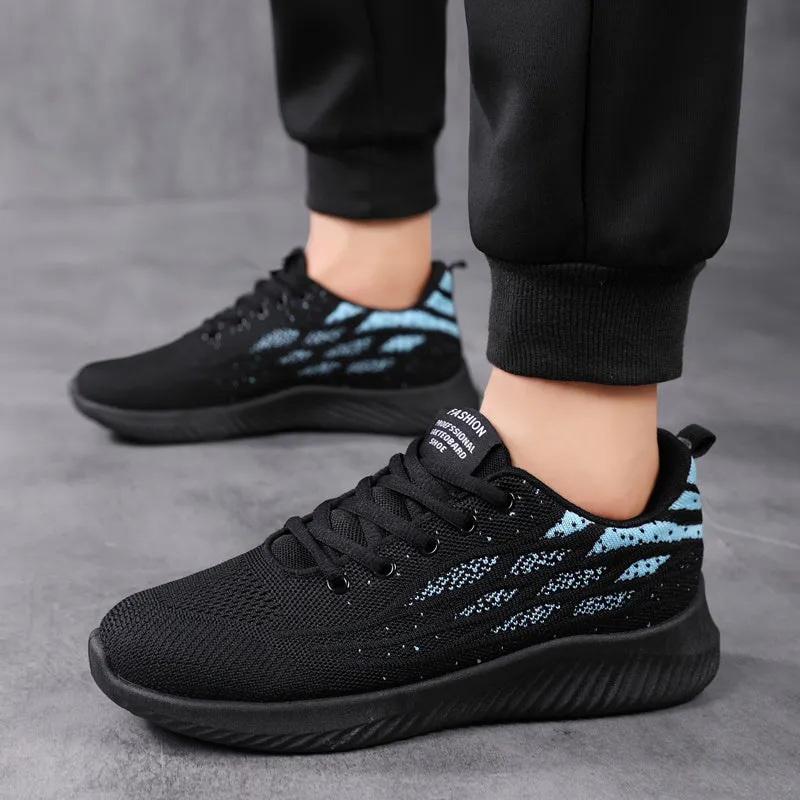 Men's lightweight mesh and PVC casual sports shoes in black, breathable for everyday wear