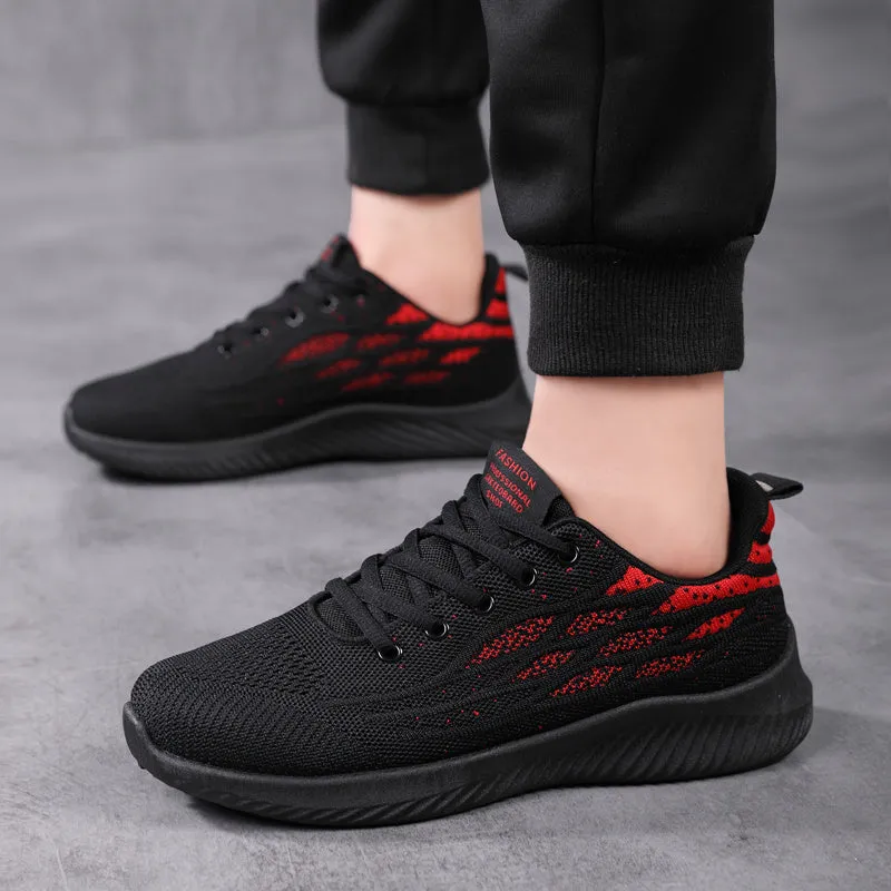 Men's lightweight mesh and PVC casual sports shoes in black, breathable for everyday wear