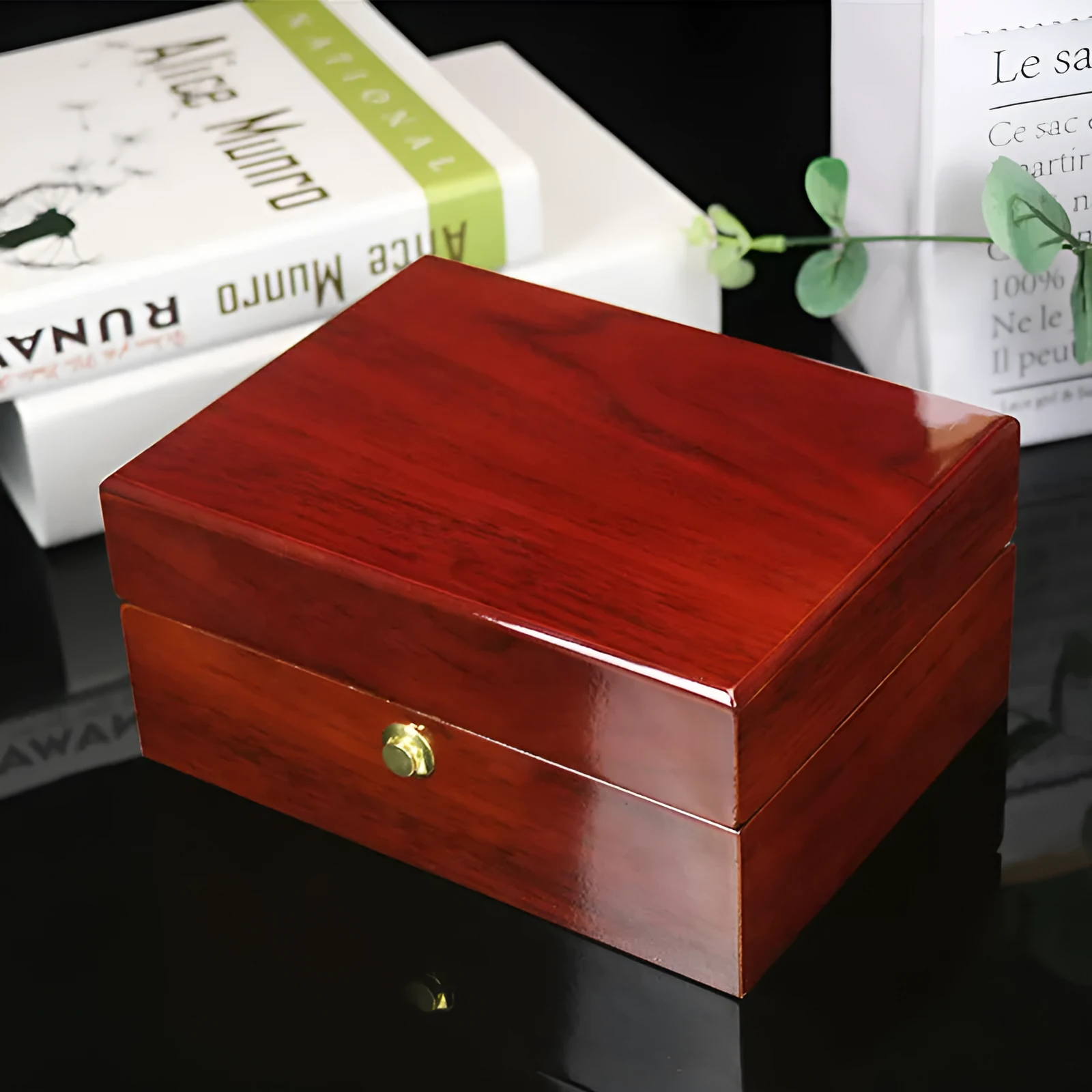 Brown MDF gloss paint custom packaging box with silk screen decoration, 18x13.5x8.5cm, heaven and earth cover