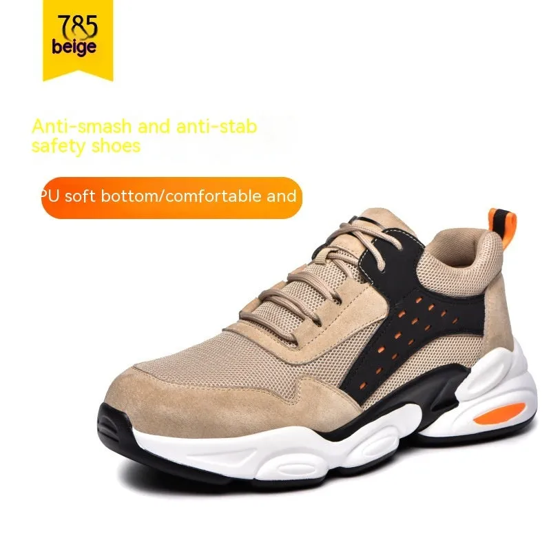 Black labour insurance shoes with mesh breathable upper and PU soft sole for industrial safety