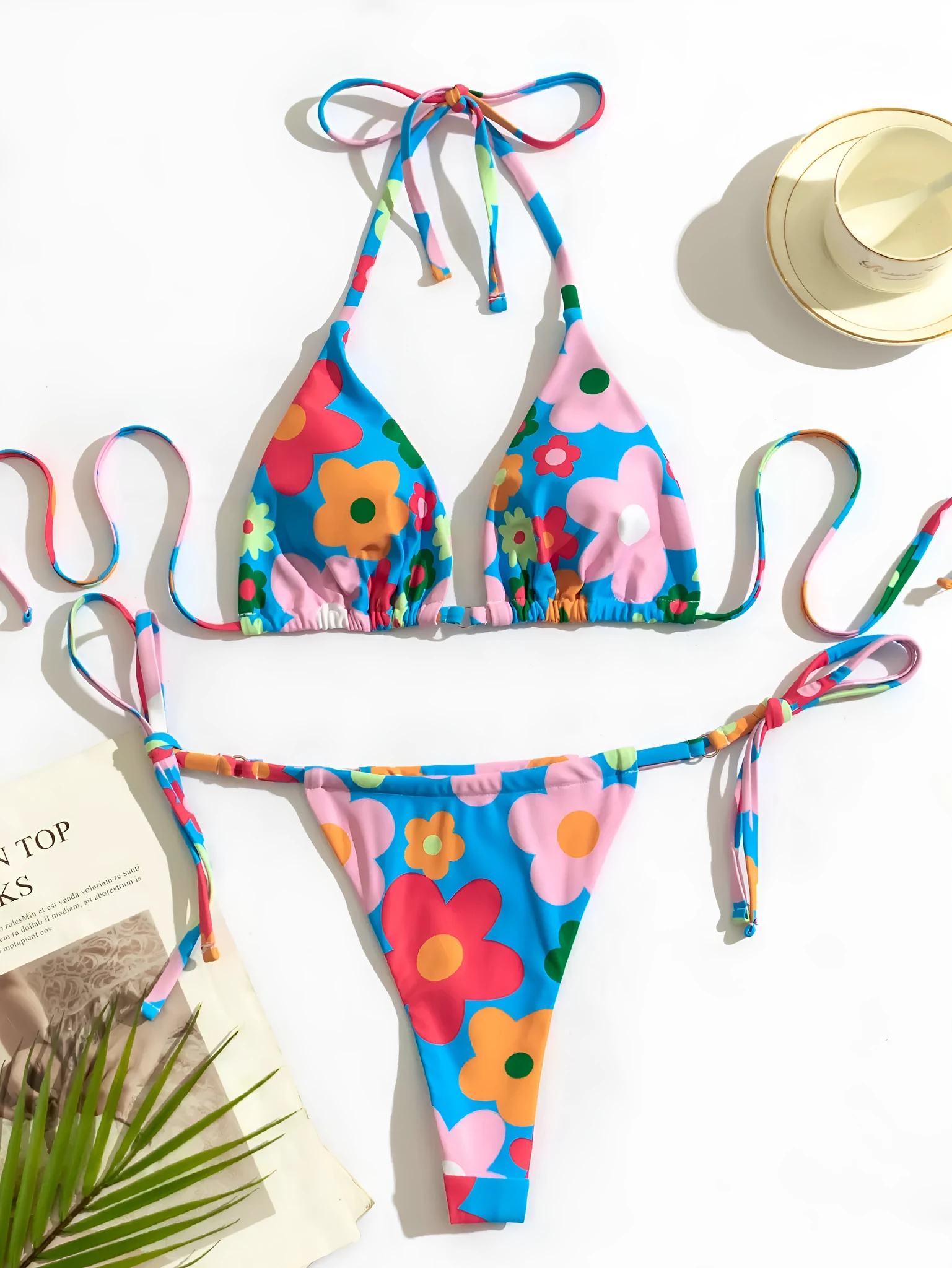 Ladies fashion print split bikini women backless tight two piece swimsuit polyester picture colour