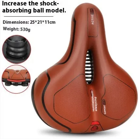 Bicycle padded cushion in brown leather fabric with thick sponge padding and air guide groove