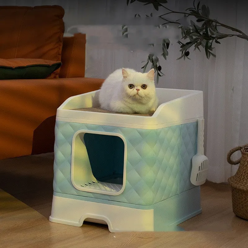 Pet cat nest with removable washable cover and cat scratching board in light blue