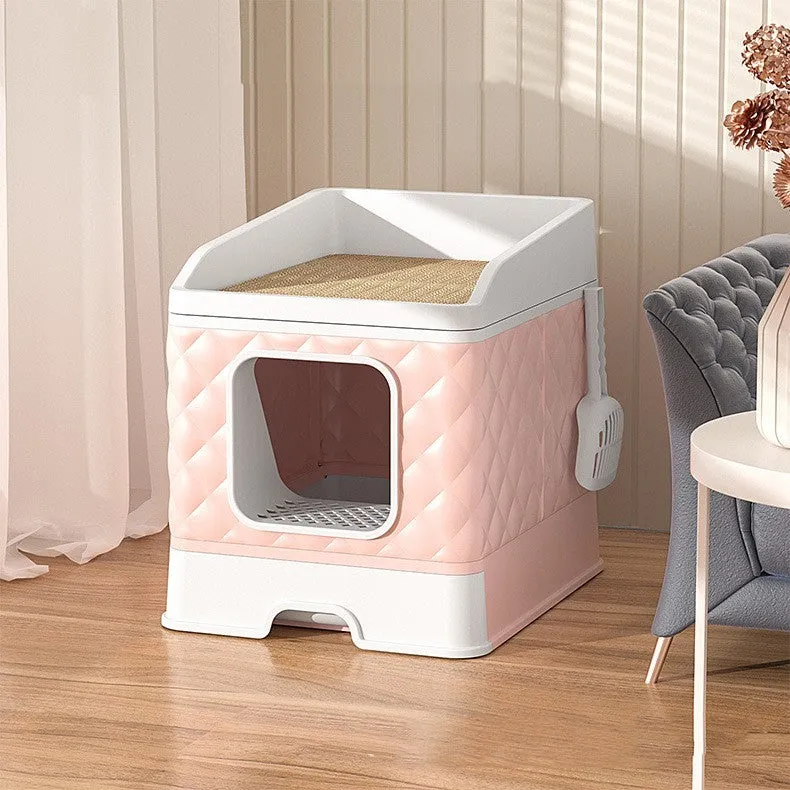 Pet cat nest with removable washable cover and cat scratching board in light blue