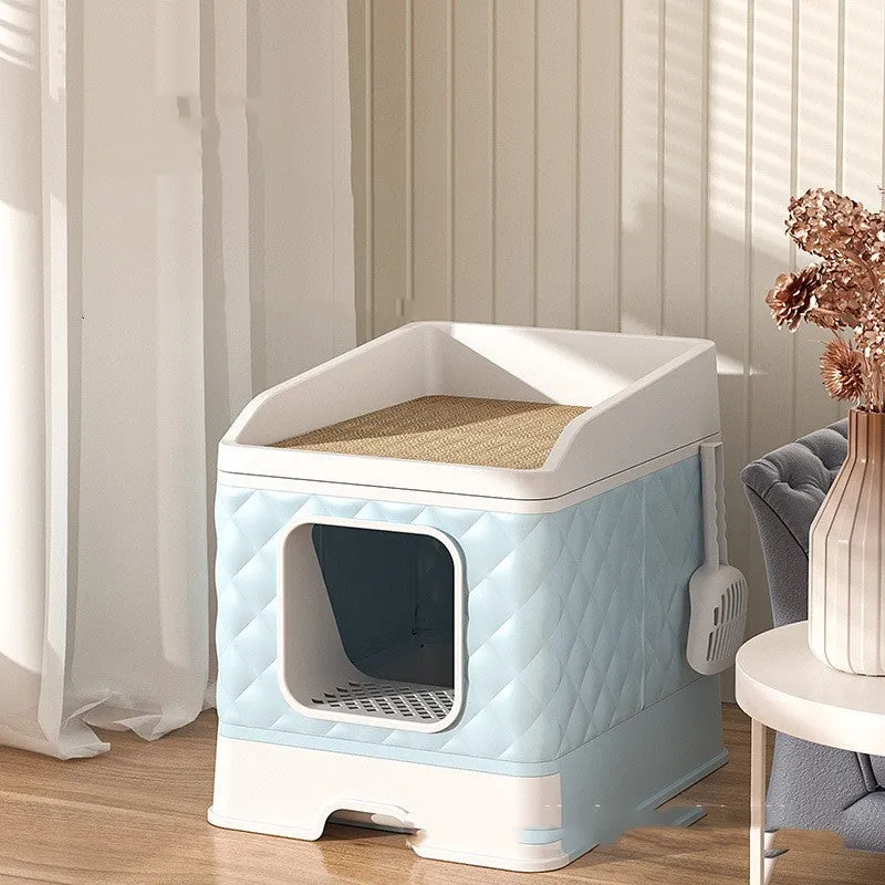 Pet cat nest with removable washable cover and cat scratching board in light blue