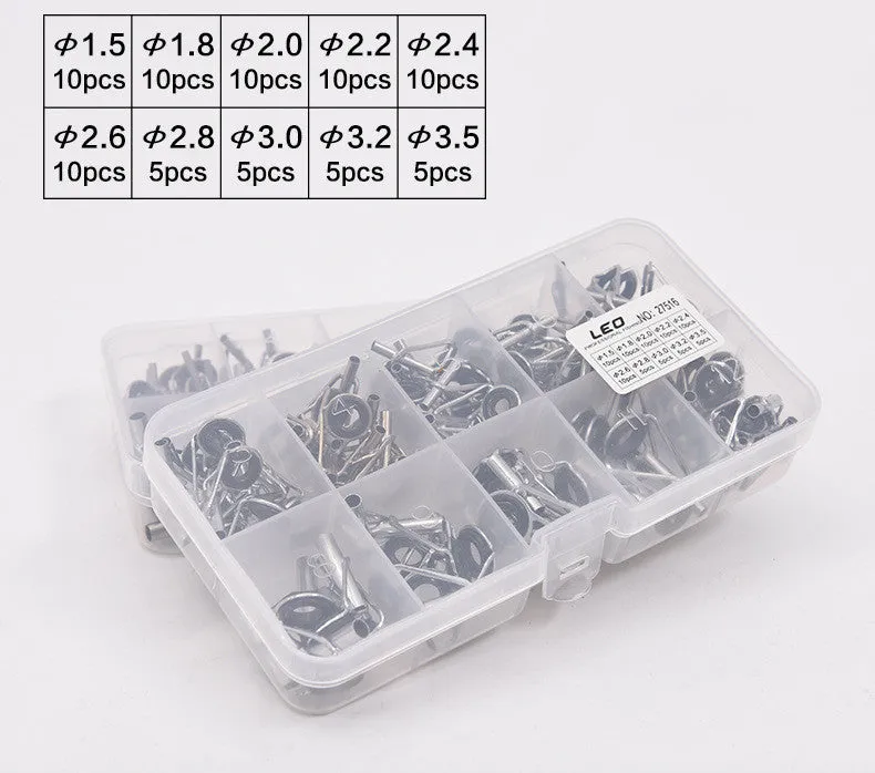 Boxed sea fishing rod guide ring set of 80 pieces in alloy material with storage box