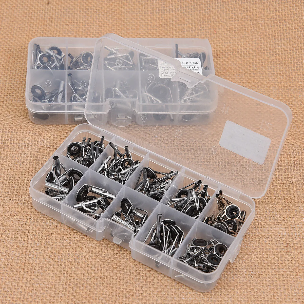 Boxed sea fishing rod guide ring set of 80 pieces in alloy material with storage box