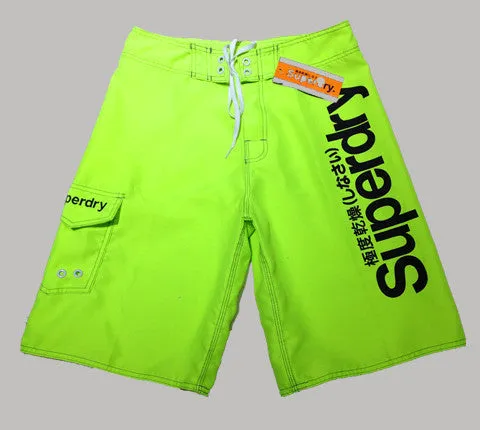 Men's striped polyester beach shorts in blue front view