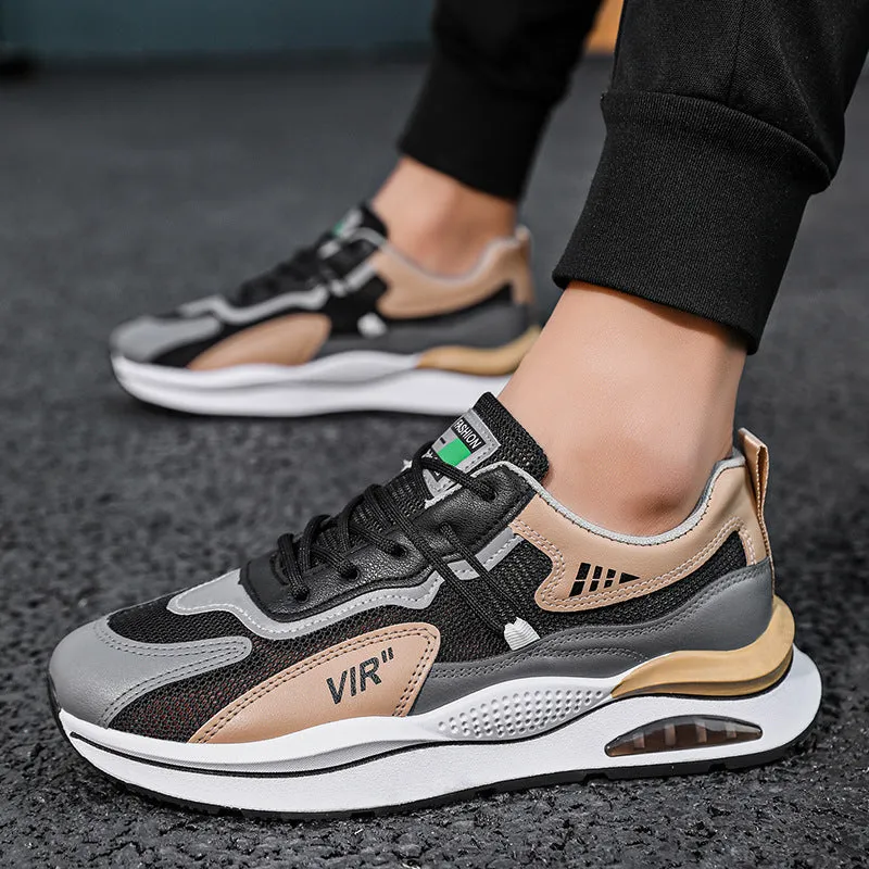 Men's grey mesh running shoes with round toe and lightweight sole for jogging