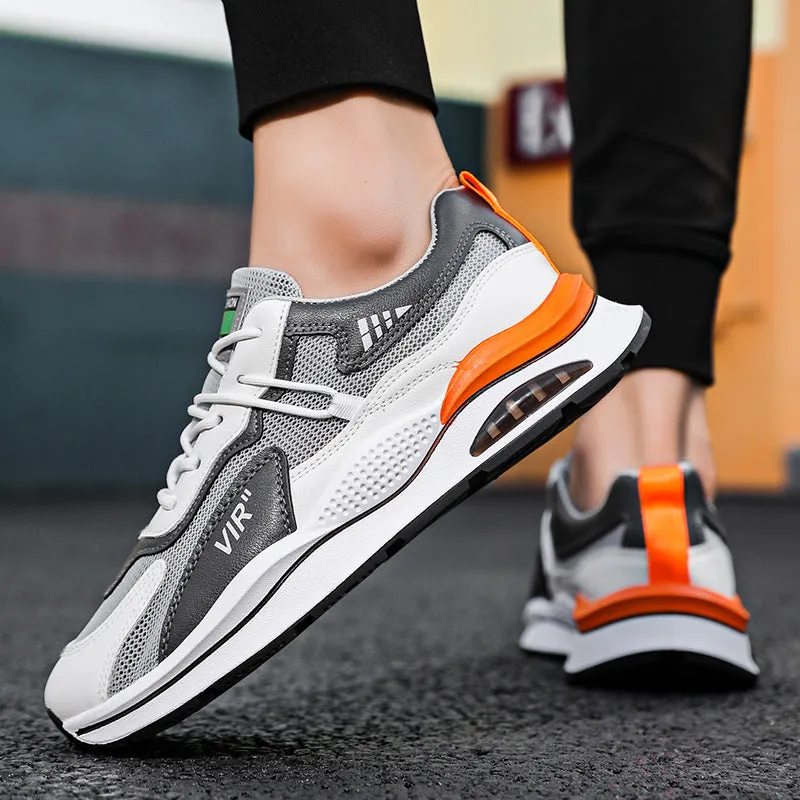 Men's grey mesh running shoes with round toe and lightweight sole for jogging