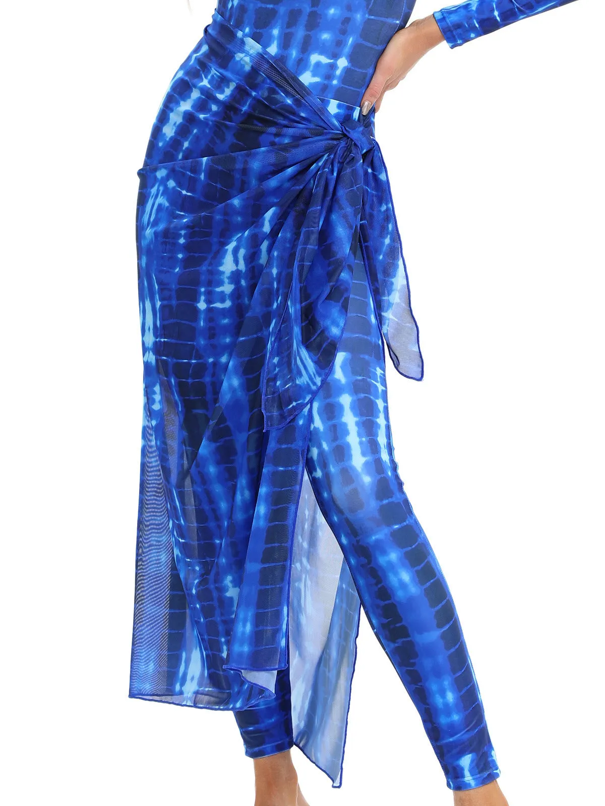 Conservative Muslim print beach swimsuit three-piece set with matching apron in polyester fabric
