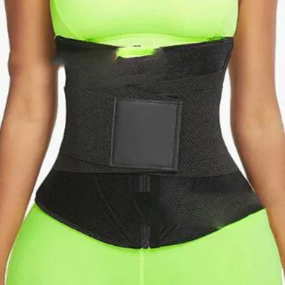 Sport double belt compression belly corset in black spandex shown front view for waist shaping