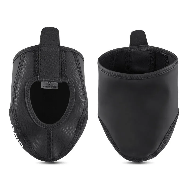 GIYO half palm shoe cover in black, side view showing self-locking band and forefoot coverage for cycling