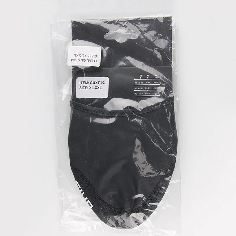GIYO half palm shoe cover in black, side view showing self-locking band and forefoot coverage for cycling