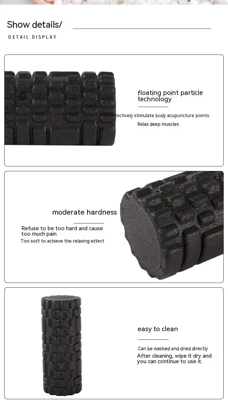 Hollow black EPP foam roller 33x14cm on flat surface for Pilates and balance exercises